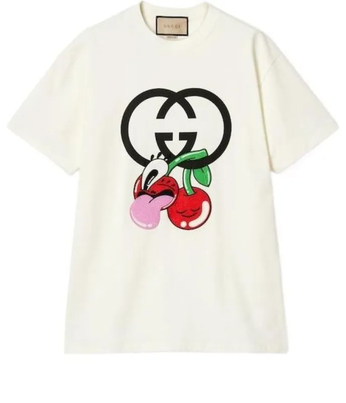 (WMNS) Gucci Cotton Jersey Printed T-Shirt 'Off White' 776596-XJGHP-9088 sold by KicksCrew