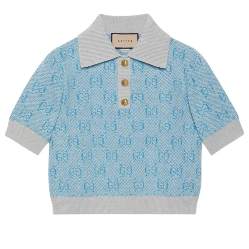 (WMNS) Gucci GG Wool Jacquard Polo 'Light Blue' 773631-XKDK5-4576 sold by KicksCrew