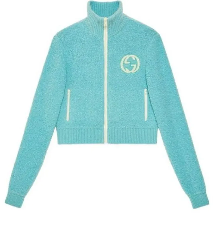 (WMNS) Gucci Interlocking G Extrafine Wool Zip Up Cardigan 'Light Blue' 772342-XKDMG-4452 sold by KicksCrew