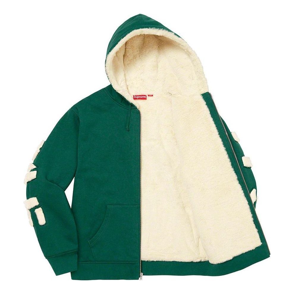 Supreme Faux Fur Lined Zip Up Hooded Sweatshirt 'Green White' SUP-FW22-813 sold by KicksCrew product image thumbnail 3