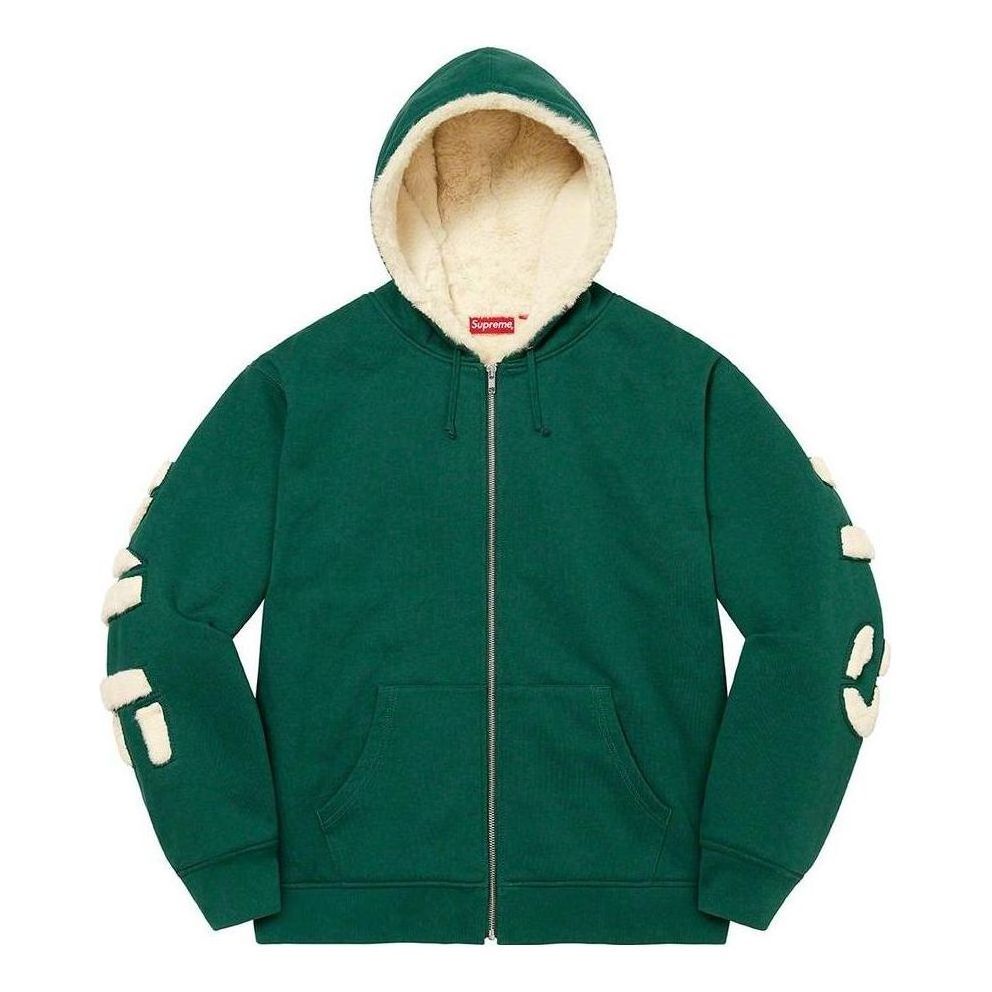 Supreme Faux Fur Lined Zip Up Hooded Sweatshirt 'Green White' SUP-FW22-813 sold by KicksCrew