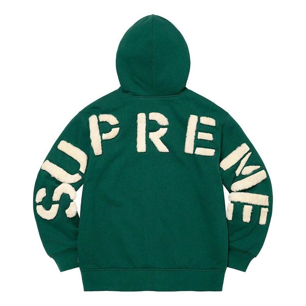 Supreme Faux Fur Lined Zip Up Hooded Sweatshirt 'Green White' SUP-FW22-813 sold by KicksCrew product image thumbnail 2