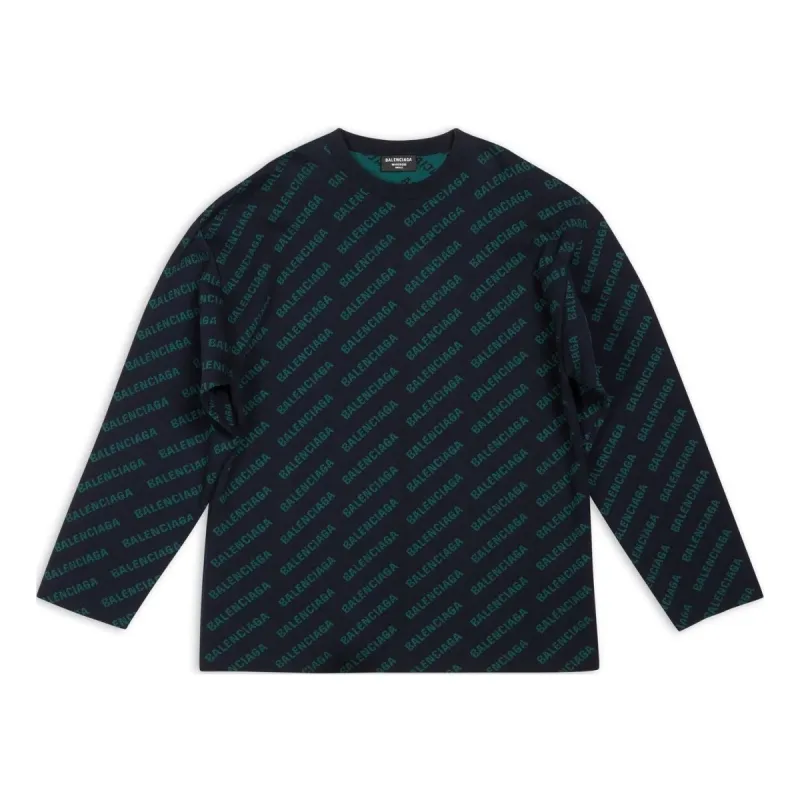 Balenciaga Mini Allover Logo Sweater 'Dark Blue Green' 736247T32334301 sold by KicksCrew