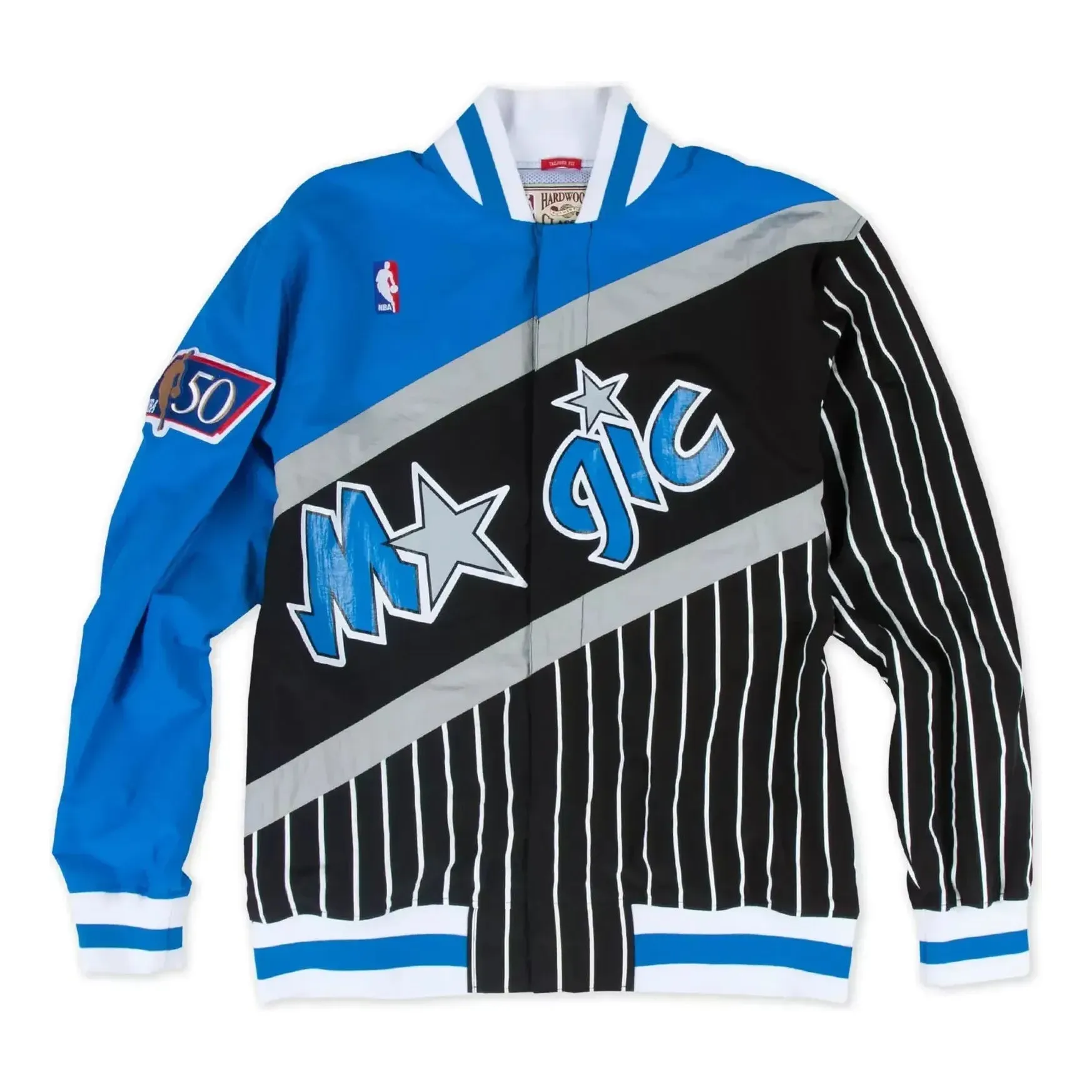Mitchell & Ness Hardwood Classics 75th Anniversary Authentic Warmup Full-Snap Jacket 'Orlando Magic' OJBF1201-OMAYYPPPBLCK sold by KicksCrew