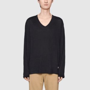 Gucci Linen V-Neck T-Shirt With Double G 'Black' 645270-XJC6N-1043 sold by KicksCrew