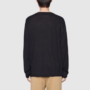 Gucci Linen V-Neck T-Shirt With Double G 'Black' 645270-XJC6N-1043 sold by KicksCrew