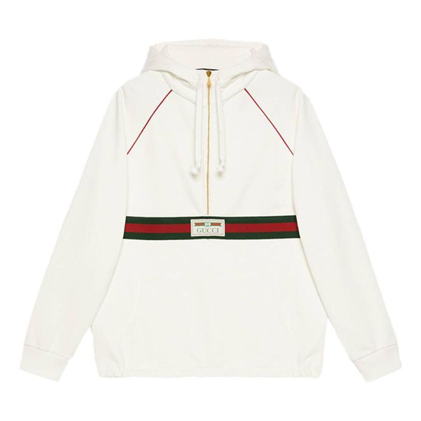 Gucci Hooded Sweatshirt With Web & Gucci Label 'Ivory' 645320-XJDAK-9146 sold by KicksCrew