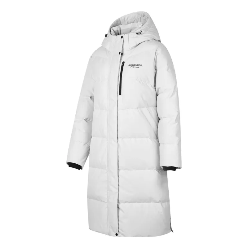 (WMNS) Skechers Basic Long Down Jacket 'White' P423W126-00PD sold by KicksCrew
