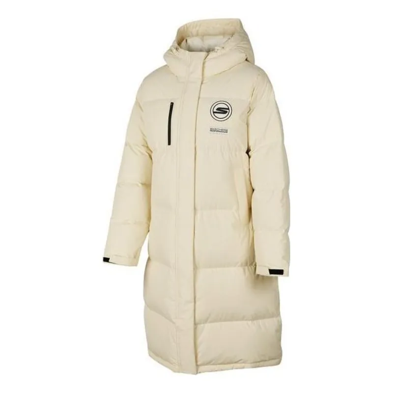 (WMNS) Skechers Letter Printed Long Down Jacket 'Beige' P423W124-02EP sold by KicksCrew
