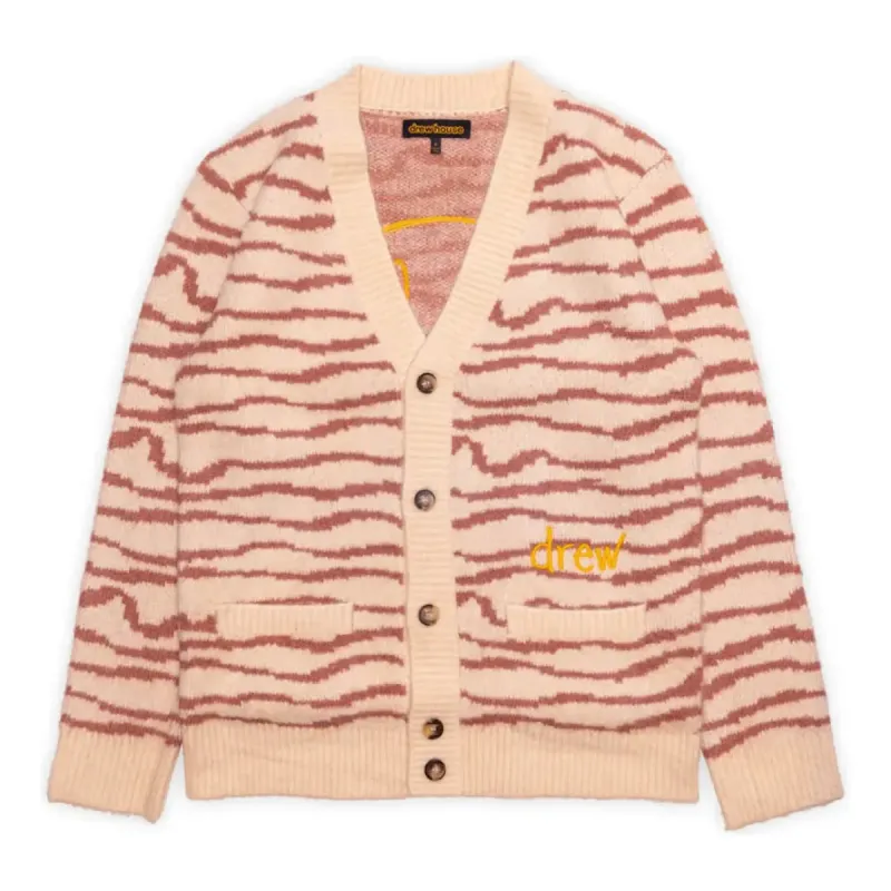 Drew House Sketch Mascot Squiggle Cardigan 'Ivory Mauve' DR-FW21-054 sold by KicksCrew