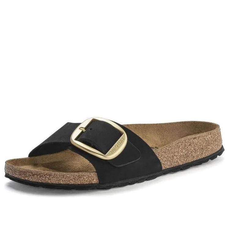 Birkenstock Madrid Big Buckle Nubuck Leather Narrow Fit Sandals 'Black' 1023373 sold by KicksCrew