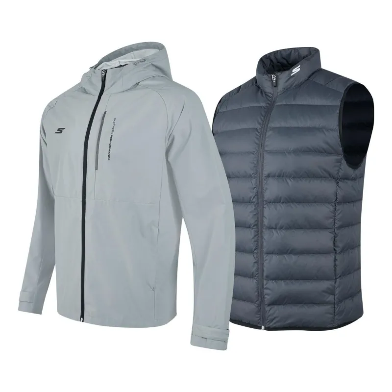 Skechers Hooded Woven 3-In-1 Down Jacket 'Grey Black' P423M114-02N6 sold by KicksCrew