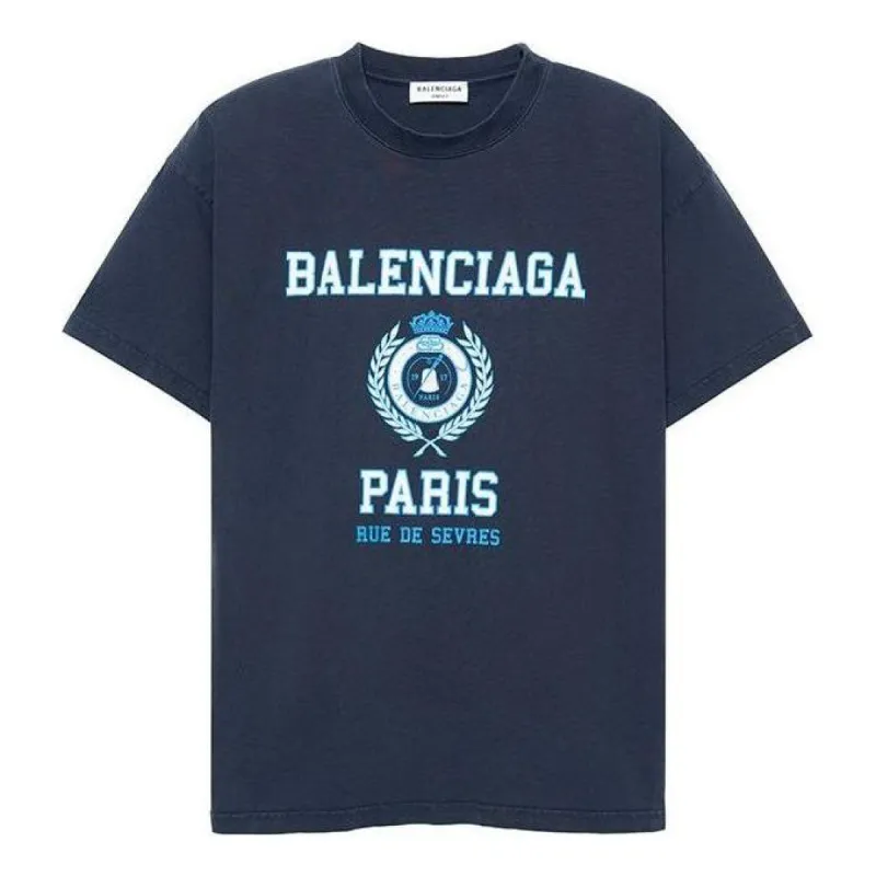 (WMNS) Balenciaga College 1917 Medium Fit T-Shirt 'Blue' 612965TMV954140 sold by KicksCrew