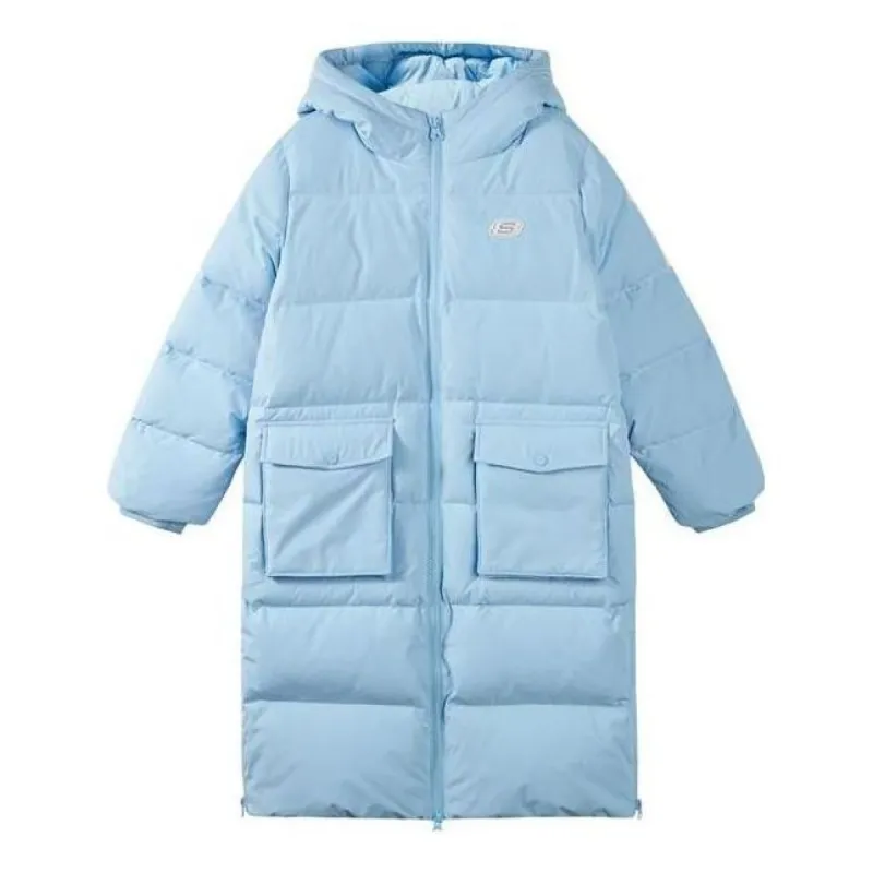(GS) Skechers Logo Printed Long Down Jacket 'Blue Pink' P422G042 sold by KicksCrew