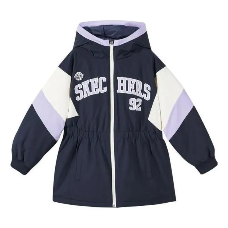 (GS) Skechers Letter Number Print Hooded Zipper Down Jacket 'Black White Pink' P422G016 sold by KicksCrew