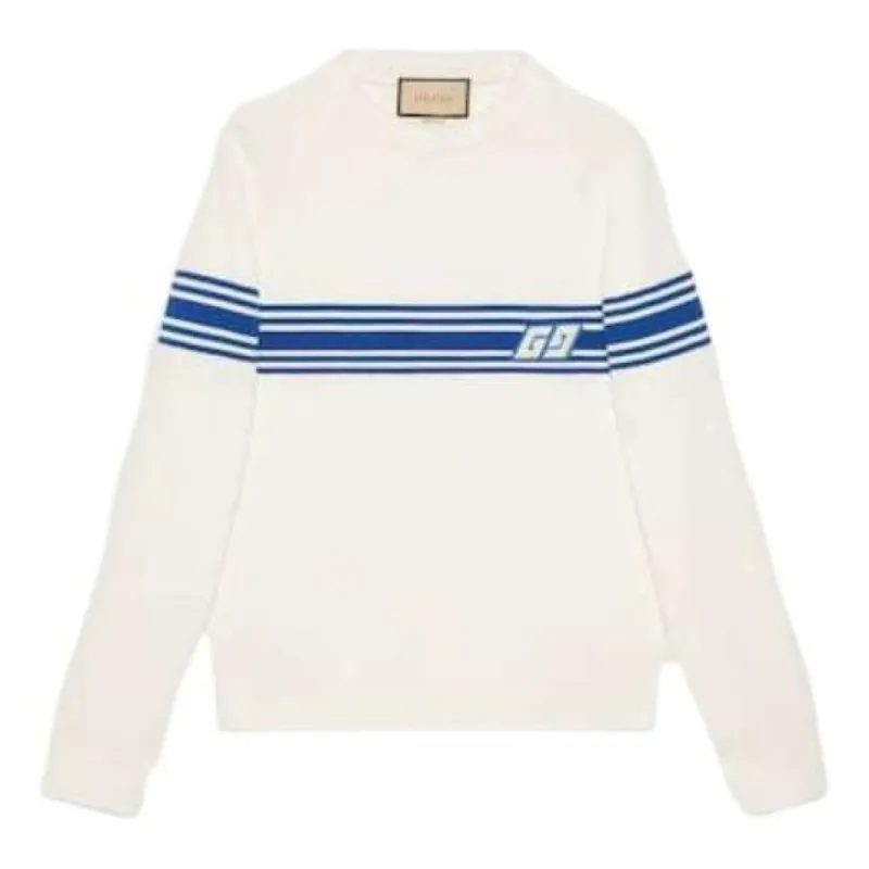 Gucci Knit Wool Sweater With Square GG 'Ivory Blue' 763398-XKDO1-9174 sold by KicksCrew