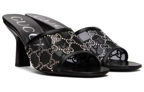 (WMNS) Gucci GG Mid-Heel Slide Sandal 'Black' 747245-F13B0-1000 sold by KicksCrew