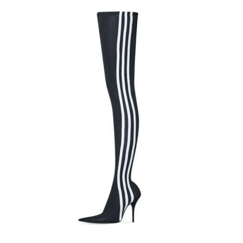 (WMNS) Balenciaga x adidas Knife Over The Knee Boots 'Black White' 724074W2ES11090 sold by KicksCrew