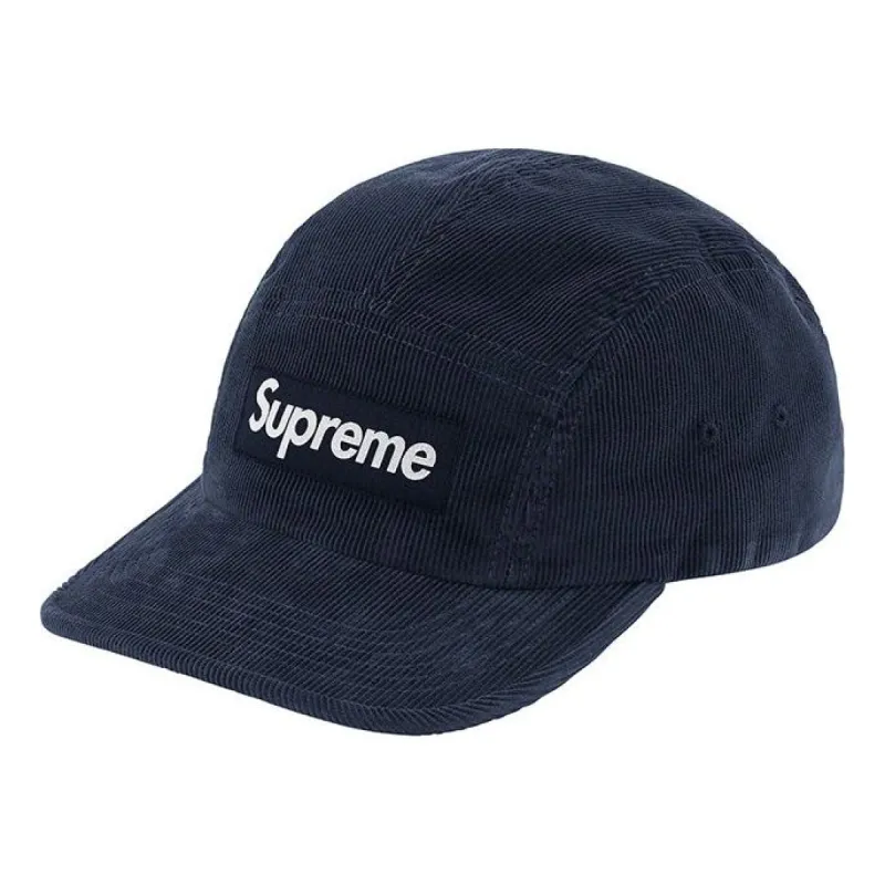 Supreme Fine Wale Corduroy Camp Cap 'Navy White' SUP-SS21-555 sold by KicksCrew