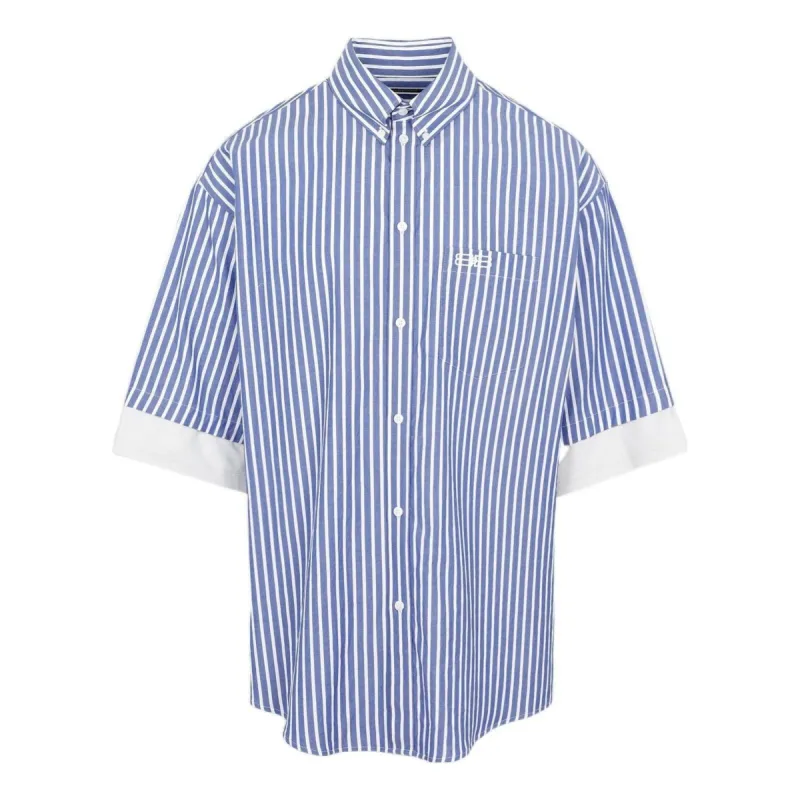 Balenciaga BB Icon Layered Short Sleeve Shirt 'Blue White' 699195TMM234640 sold by KicksCrew