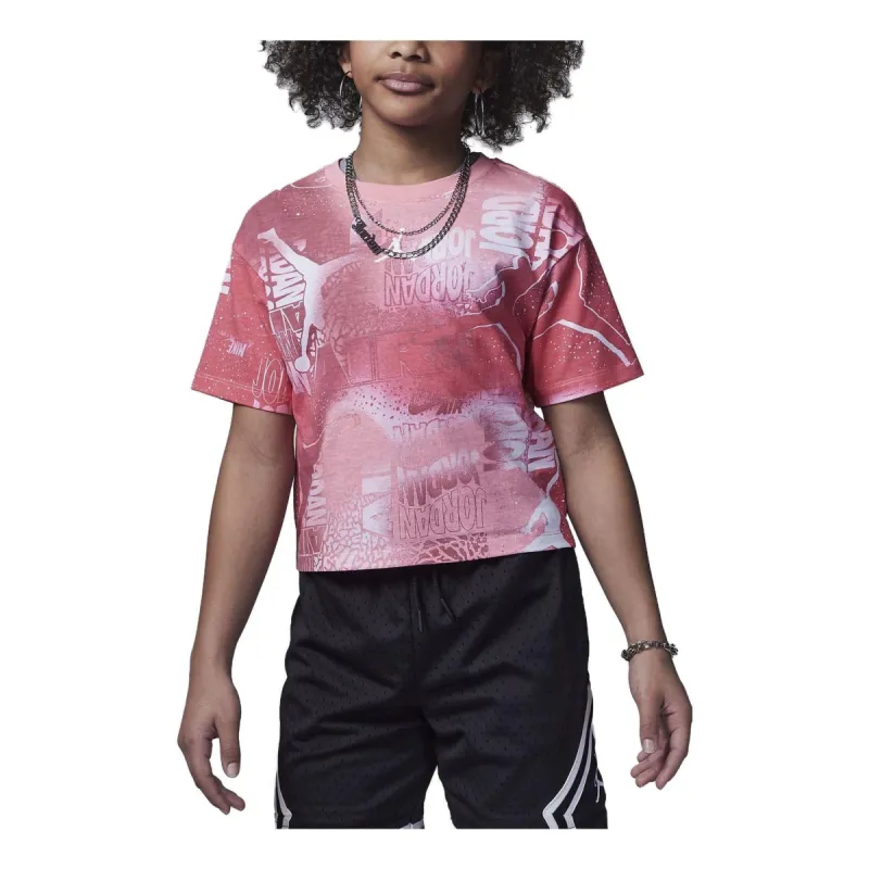 (GS) Air Jordan Essentials New Wave Allover Print T-Shirt 'Coral Chalk' 45C403-A7L sold by KicksCrew