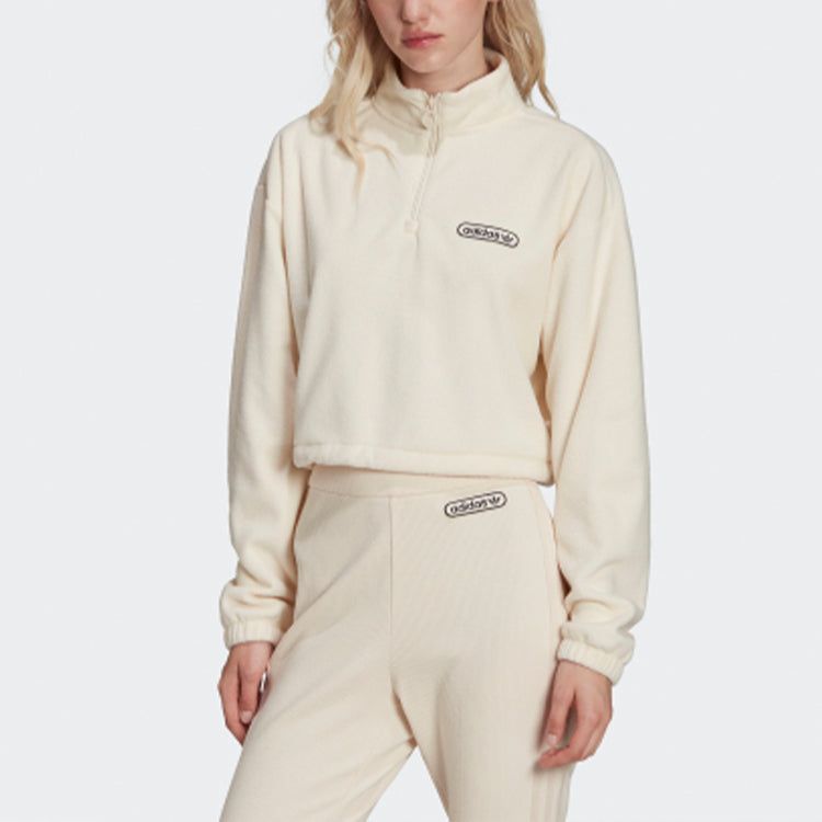 (WMNS) adidas Retro Luxury 1/4 Zip Cropped Sweater 'Beige' HL0047 sold by KicksCrew product image thumbnail 2