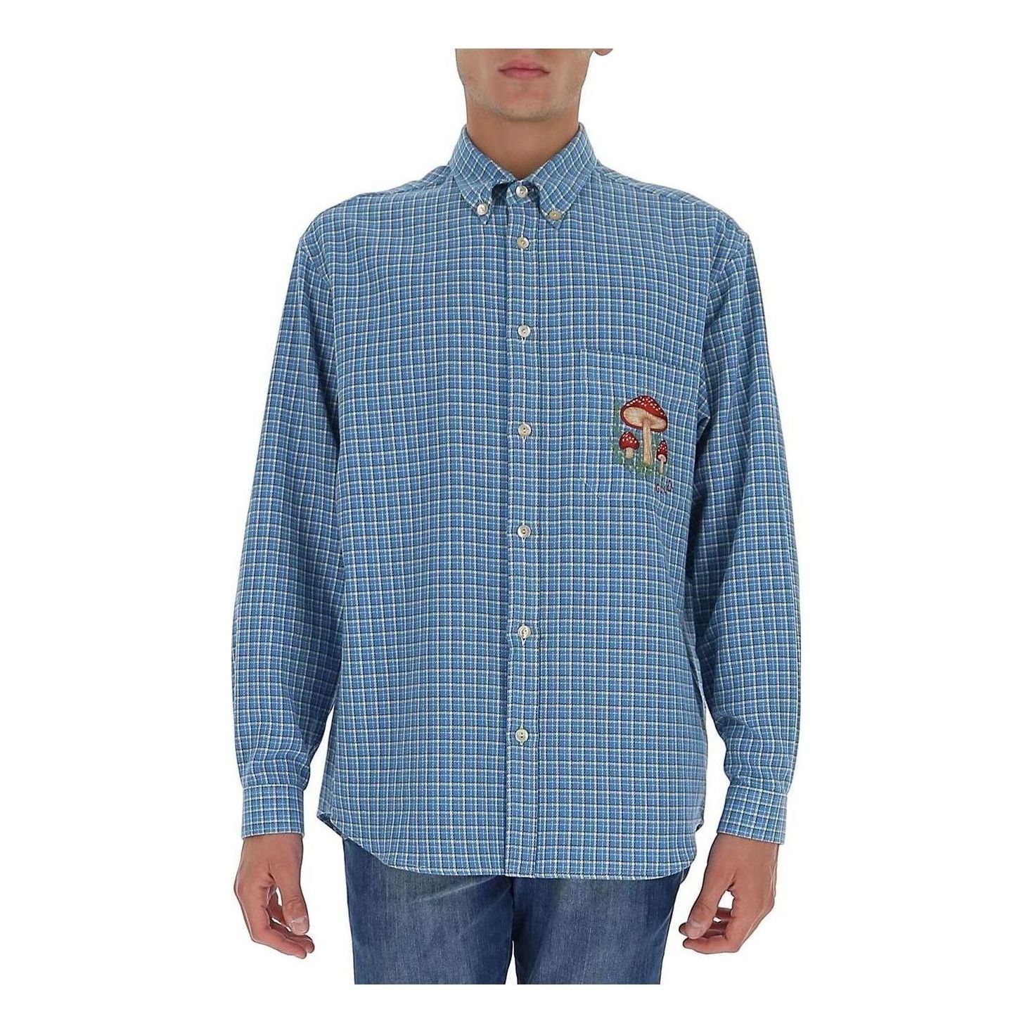 Gucci Mushroom Embroidery Check Shirt 'Blue' 628336-ZAFK2-4531 sold by KicksCrew