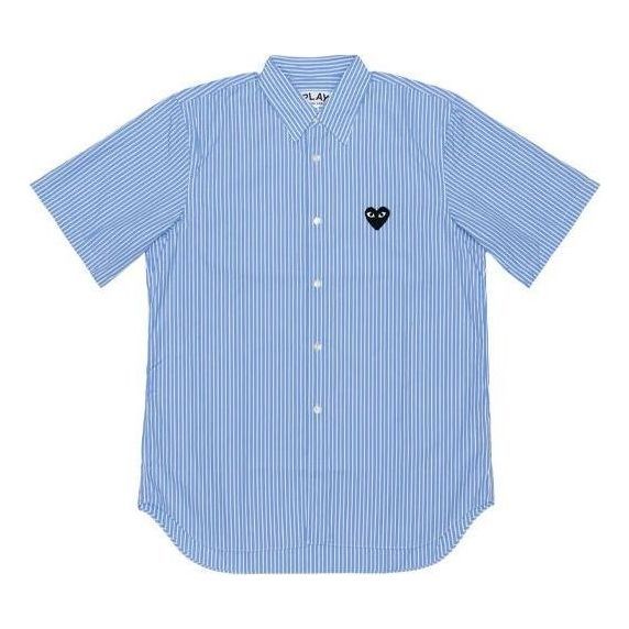 (WMNS) COMME des GARCONS PLAY Striped Short Sleeve Shirt Black Emblem 'Blue' AZ-B021-051-1 sold by KicksCrew