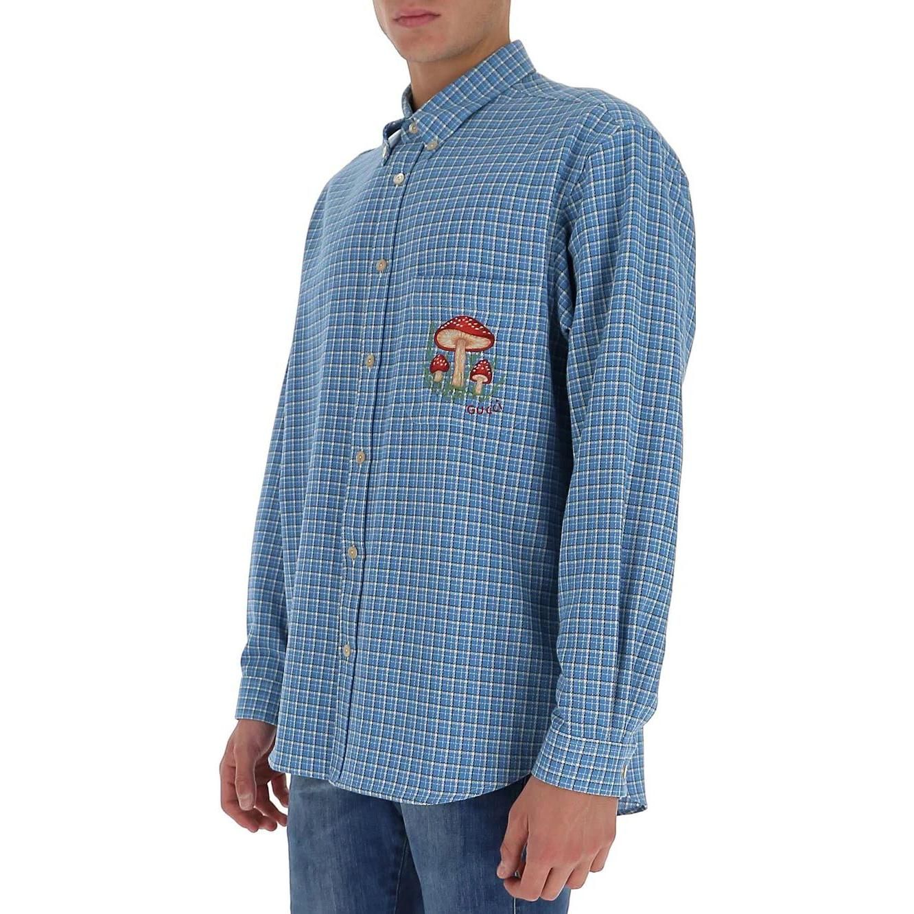 Gucci Mushroom Embroidery Check Shirt 'Blue' 628336-ZAFK2-4531 sold by KicksCrew product image thumbnail 2