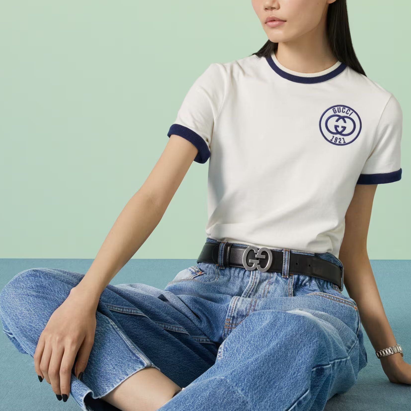 (WMNS) Gucci Cotton jersey T-shirt with Gucci embroidery 'Off White' 756596-XJFV8-9088 sold by KicksCrew product image thumbnail 3