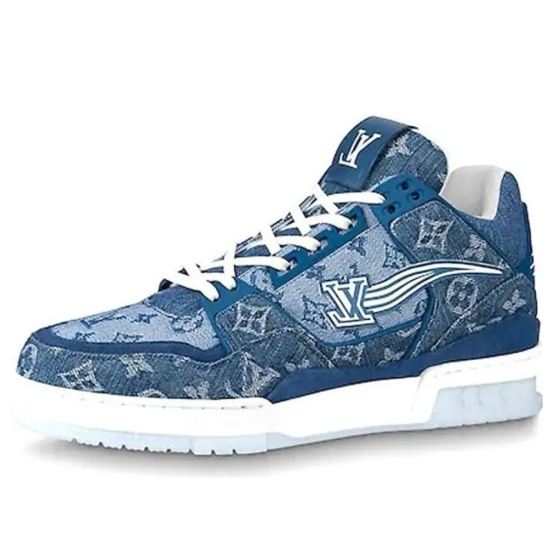 LOUIS VUITTON Trainer Ankle Sneakers 'Denim Monogram' 1A8MF sold by KicksCrew