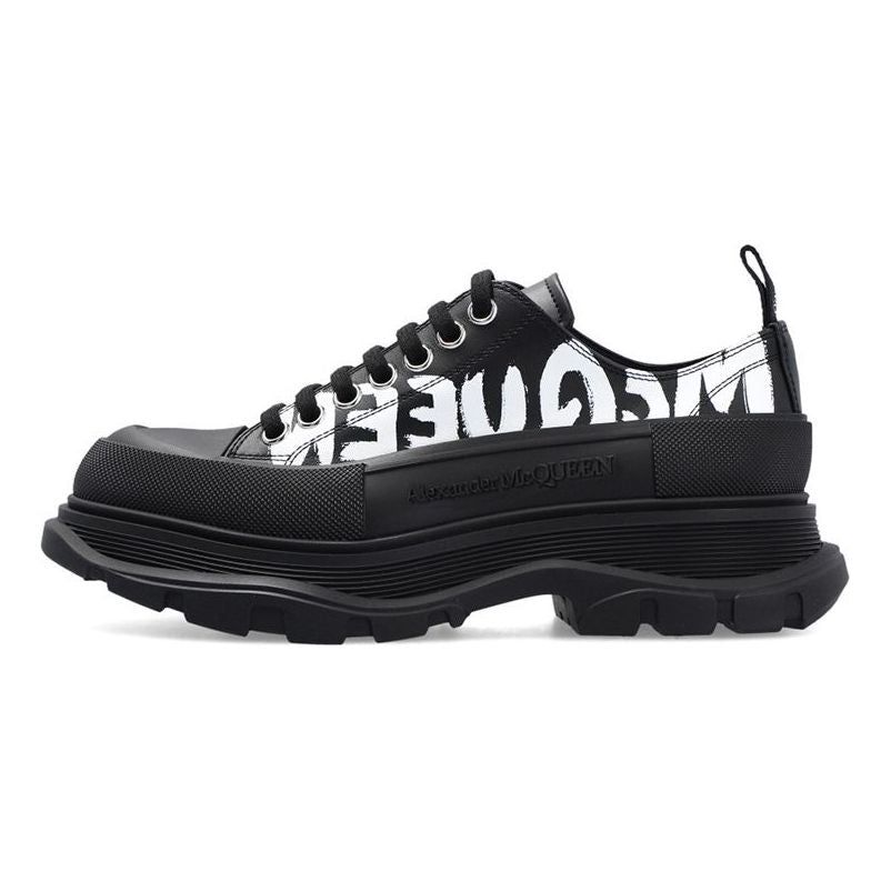 (WMNS) Alexander McQueen Tread Slick Low Lace Up Shoes 'Black White' 679530WIABD1006 sold by KicksCrew