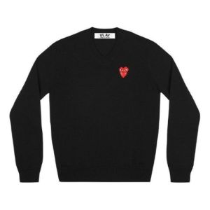 COMME des GARCONS PLAY V-Neck Pullover Red Emblem 'Black' AZ-N074-051-1 sold by KicksCrew