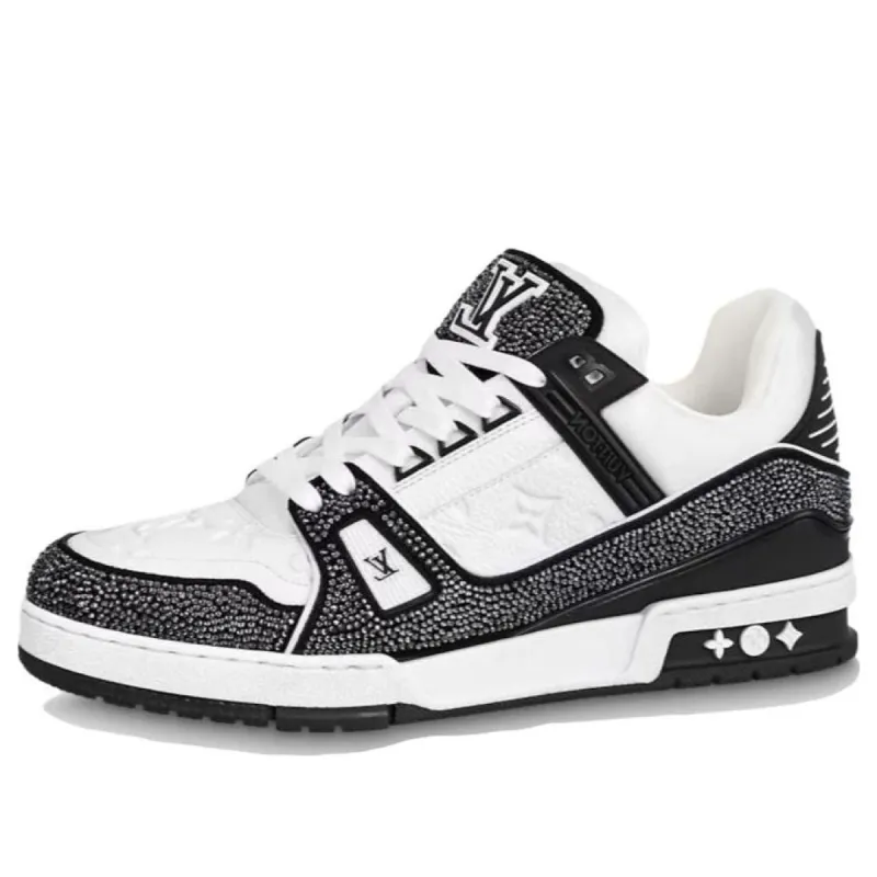 LOUIS VUITTON LV Trainer Sneakers 'Black White Rhinestones' 1ABM04 sold by KicksCrew