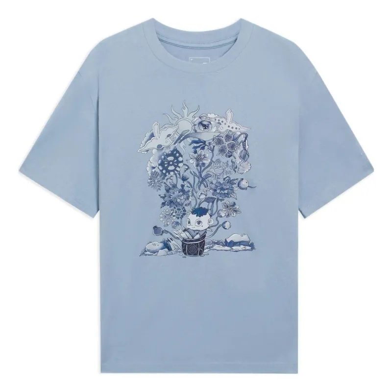 Li-Ning Floral Cartoon Graphic T-shirt 'Blue' AHSS753-2 sold by KicksCrew