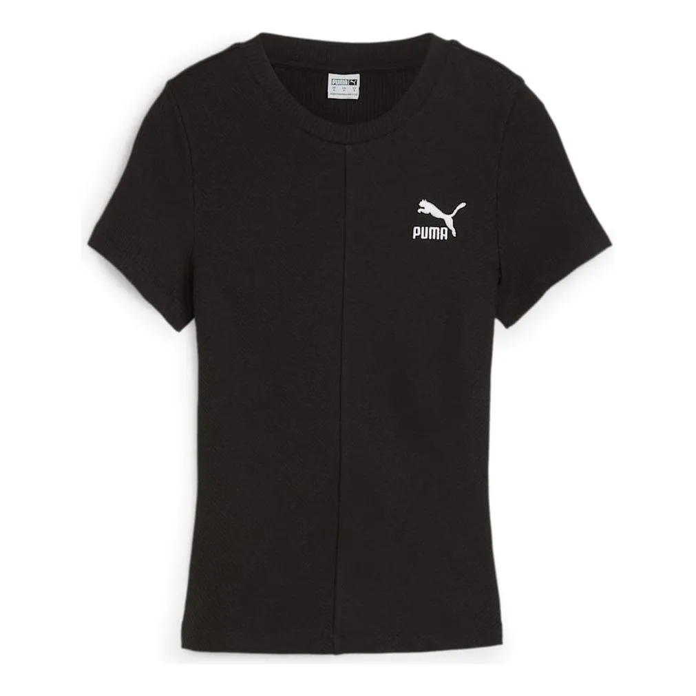 (WMNS) PUMA Classics Ribbed Slim T-Shirt 'Black' 626629-01 sold by KicksCrew