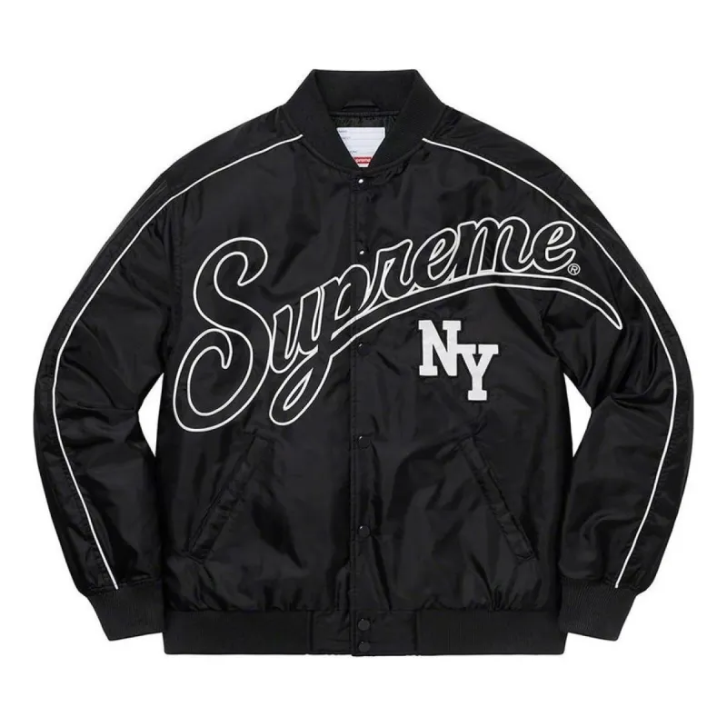 Supreme Contrast Script Varsity Jacket 'Black White' SUP-FW20-028 sold by KicksCrew