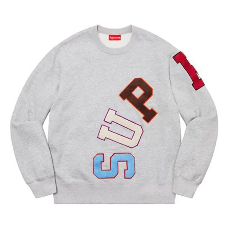 Supreme Big Logo Arc Crewneck Sweater 'Grey Blue Red' SUP-FW20-017 sold by KicksCrew