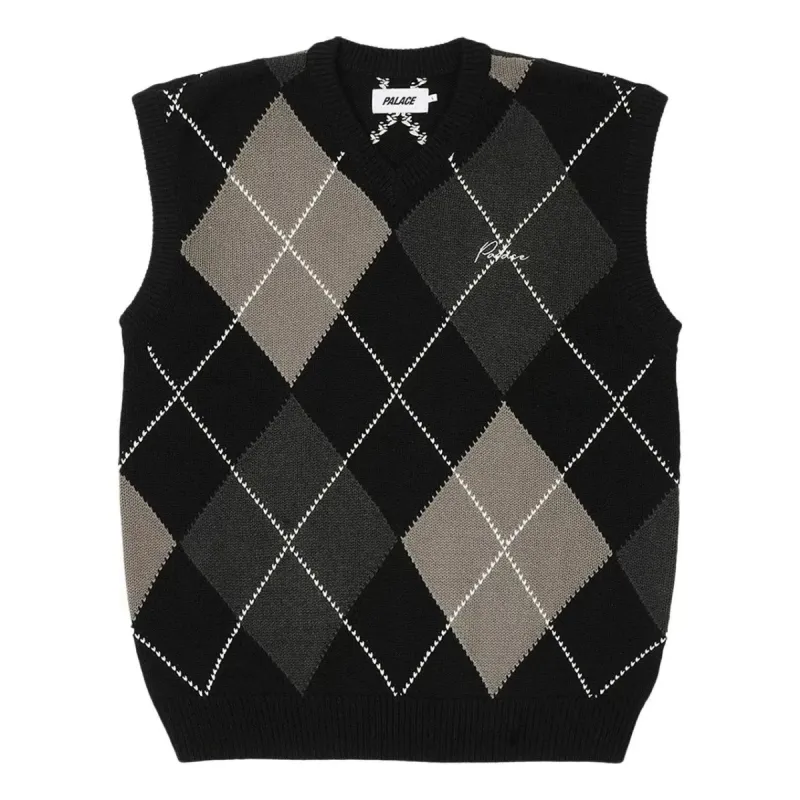 Palace Argyle Knit Vest 'Black Grey' P25KW025 sold by KicksCrew