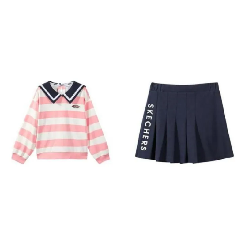(GS) Skechers Striped Loose Fit Sweatshirt Letter Print Half Skirt 'Pink White Black' P322G049 sold by KicksCrew