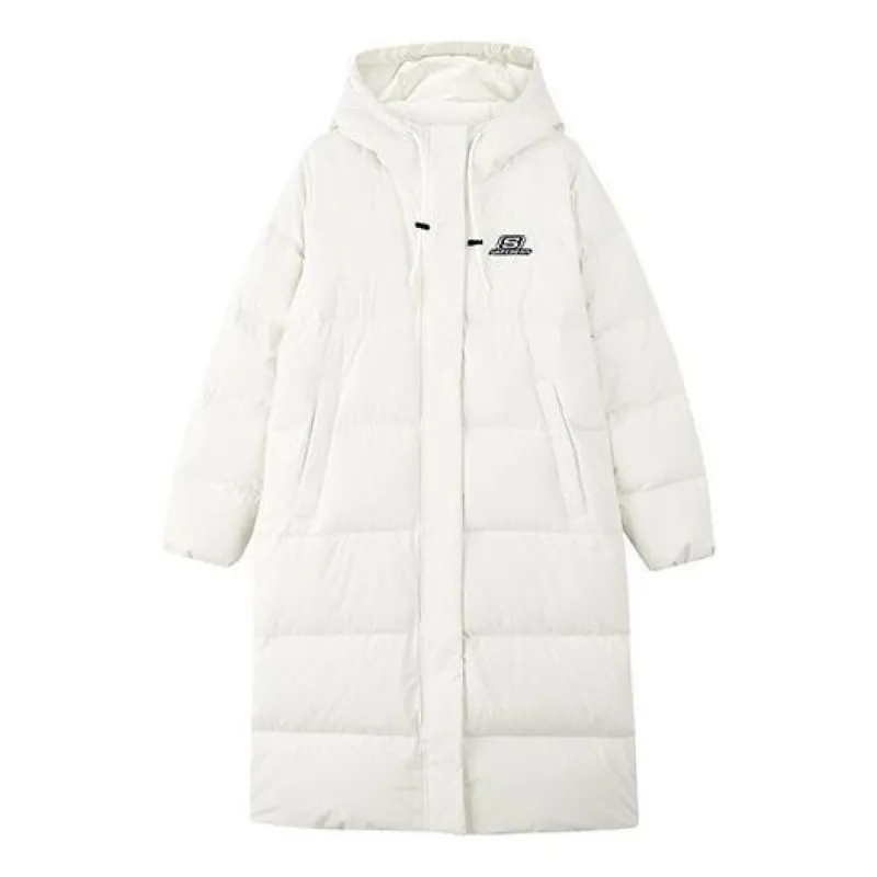 (WMNS) Skechers Casual Hooded Long Woven Down Jacket 'White' L423W131-0074 sold by KicksCrew