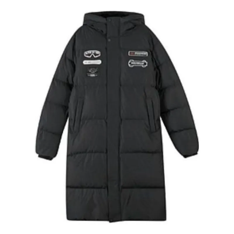 Skechers Letter Graphic Long Down Jacket 'White Black' L422U075 sold by KicksCrew
