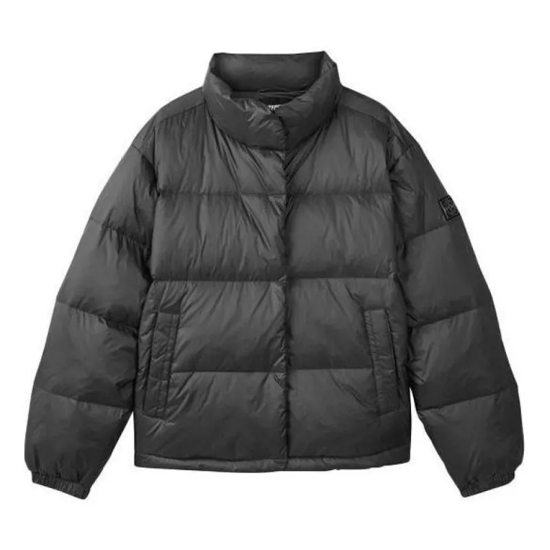 (WMNS) Skechers Short Down Jacket 'Black Blue White' L421W040 sold by KicksCrew