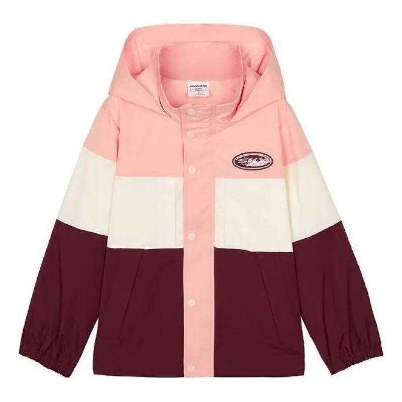 (GS) Skechers SKX Color-Block Patchwork Letter Logo Print Jacket 'Pink White Burgundy' L321G106 sold by KicksCrew