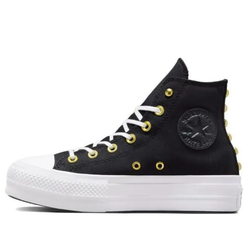 (WMNS) Converse Chuck Taylor All Star Lift Platform Star Studded 'Black White Gold' A05453C sold by KicksCrew