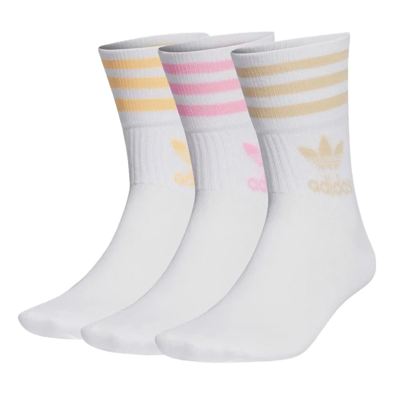 adidas originals Adicolor Mid Cut Crew Sock 'White Pink Yellow' IB9389 sold by KicksCrew