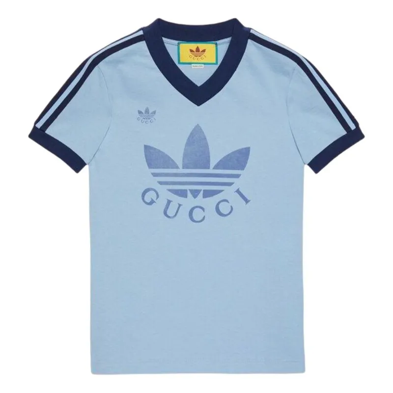 Gucci x adidas SS22 V-Neck T-Shirt 'Light Blue' 693636-XJEBZ-4709 sold by KicksCrew