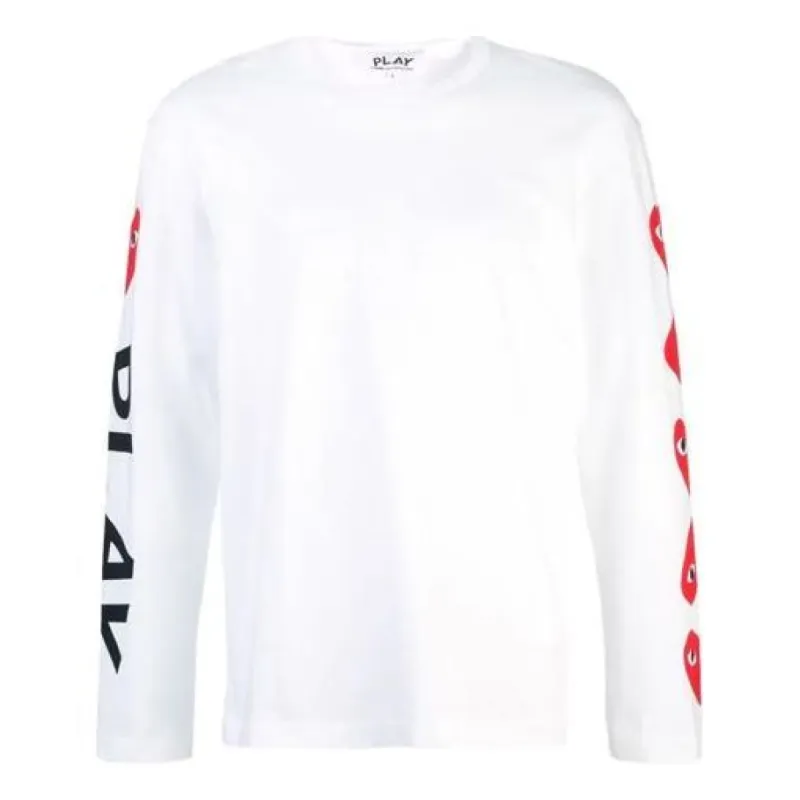 COMME des GARCONS PLAY L/S Printed Logos T-Shirt 61 'White' P1-T262-B21-1 sold by KicksCrew