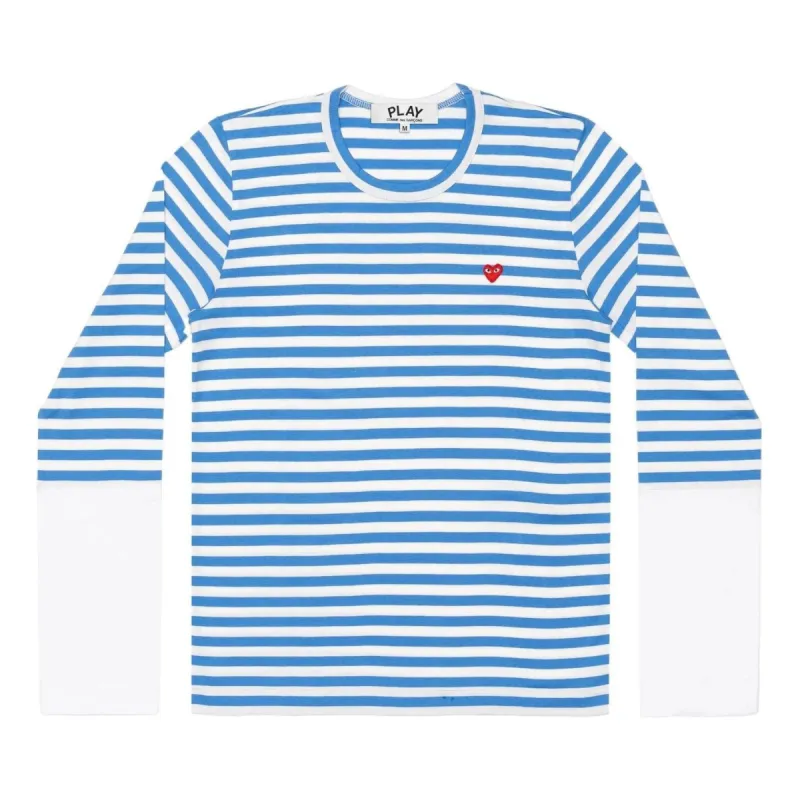 COMME des GARCONS PLAY L/S Bi-Colour Stripe White Sleeve T-Shirt 'Blue White' AZ-T320-051-1 sold by KicksCrew