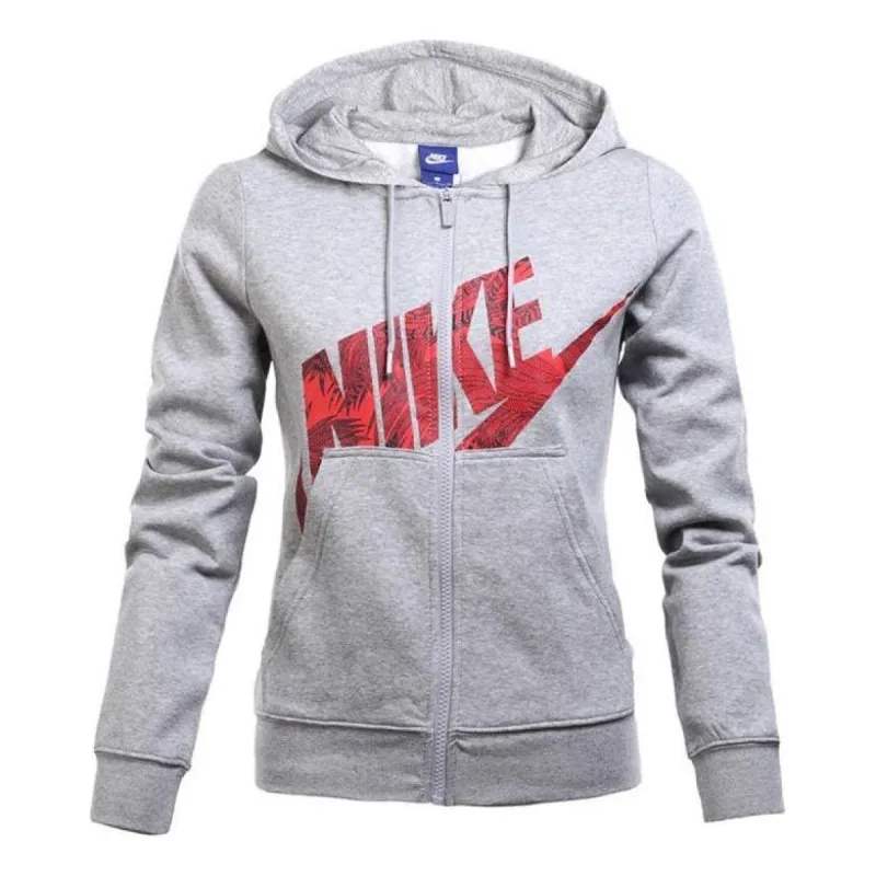(WMNS) Nike Logo Full Zip Hooded Jacket 'Grey Red' 872040-063 sold by KicksCrew